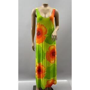 Two Stars Vtg 90s Y2K Dress Women XL Bright Psychedelic Floral Mesh Maxi Fairy